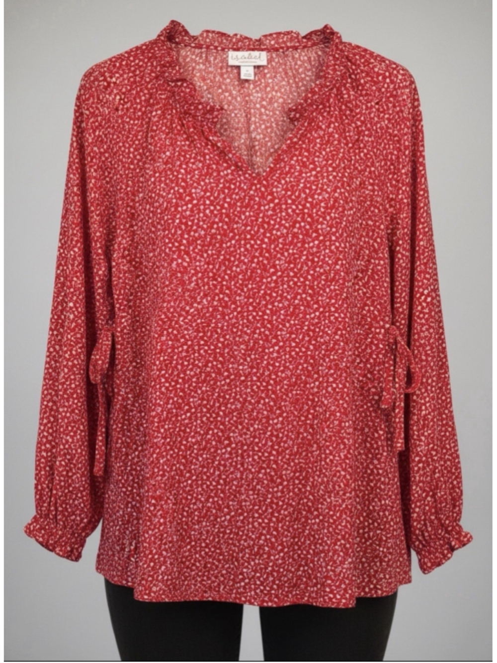 Isabel Women's Dress Blouse Top Red & White Long Sleeve XL Versatile Casual